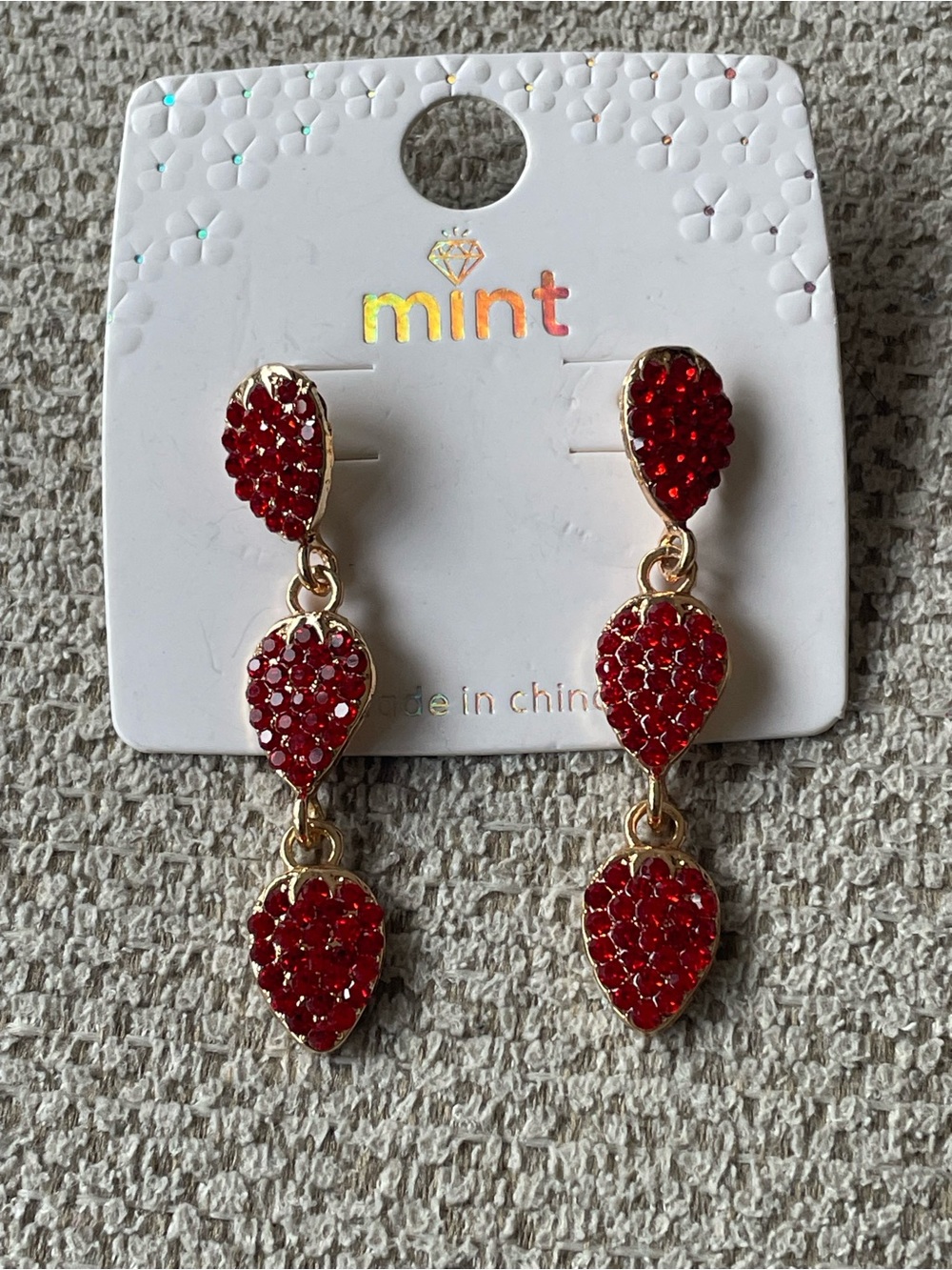 Mint Gold-Tone Red Triple Drop Crystal Earrings